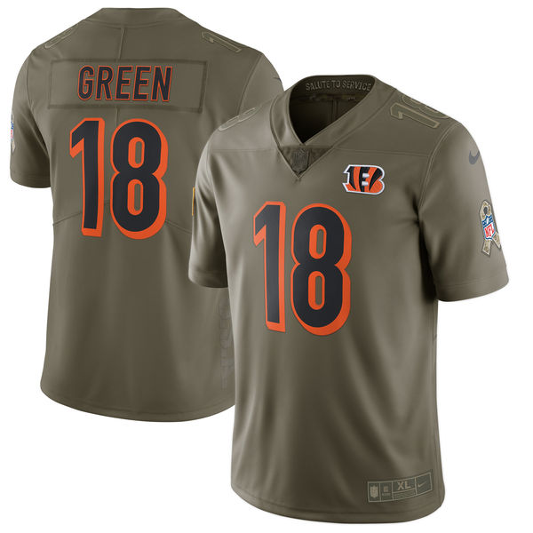 Youth Cincinnati Bengals 18 Green Nike Olive Salute To Service Limited NFL Jerseys
